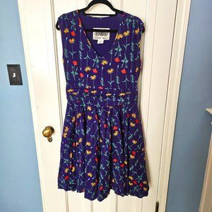 Effie's Heart Vintage Dress Floral Full Skirt Blue Flower Spring Summer - SizeXL